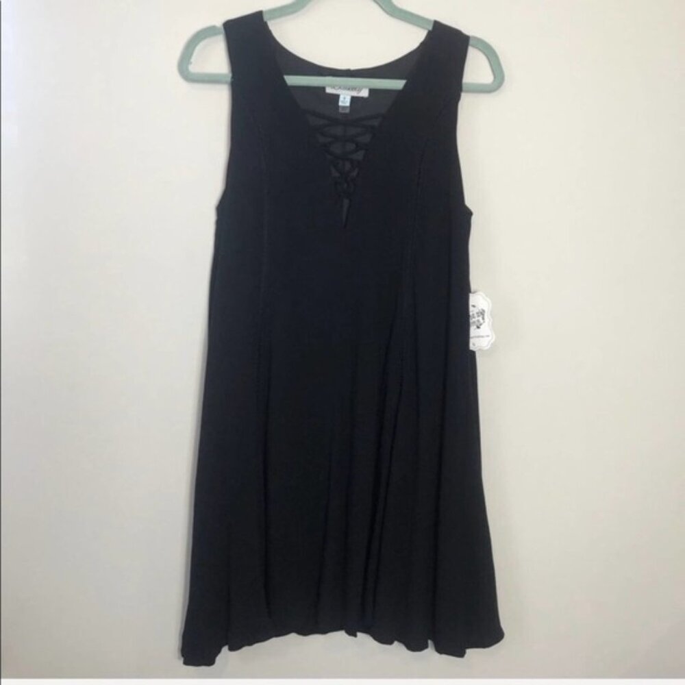 Black Lace Up Front Tank Dress